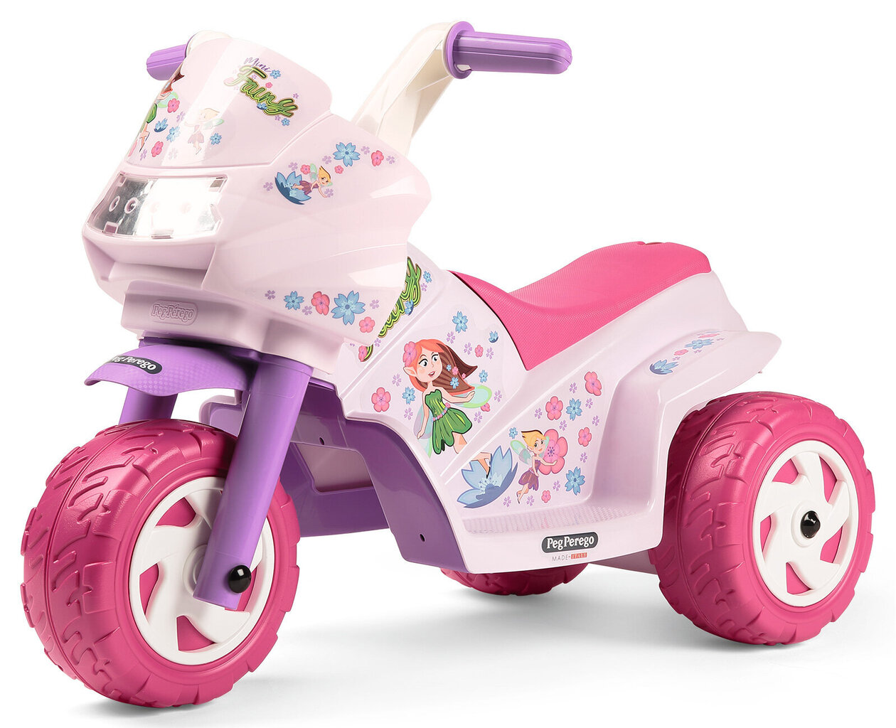 vaikiskaselektrinismotociklaspegperegominifairyonlinereference belsilt Vaikiškas elektrinis motociklas Peg Perego Mini Fairy 6V rožinis