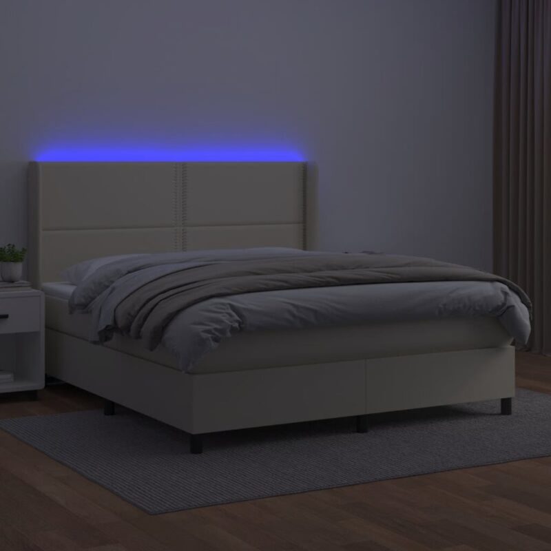 vidaXL Lova su spyruoklėmis ir čiužiniu/LED, kreminė, 160x200 cm - Image 2