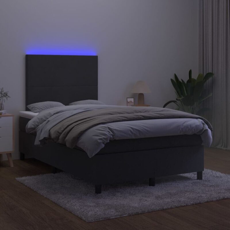 vidaXL Lova su spyruoklėmis/čiužiniu/LED, juoda, 120x200cm, aksomas - Image 3
