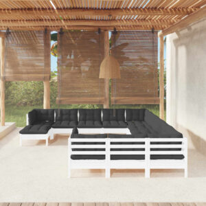 vidaXL 12 dalių sodo komplektas iš pušies medžio su pagalvėlėmis