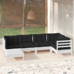 vidaXL 6 dalių balto pušies masyvo sodo komplektas su pagalvėmis