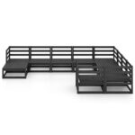 Juodas 10 dalių sodo poilsio baldų komplektas  medžio masyvas