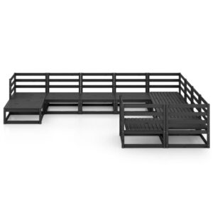 Juodas 10 dalių sodo poilsio baldų komplektas  medžio masyvas