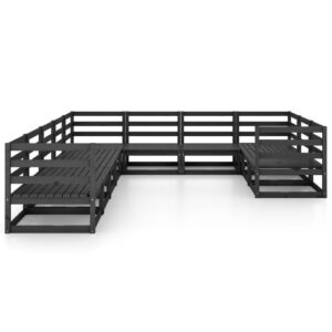 10 dalių juodas sodo poilsio komplektas iš medžio masyvo