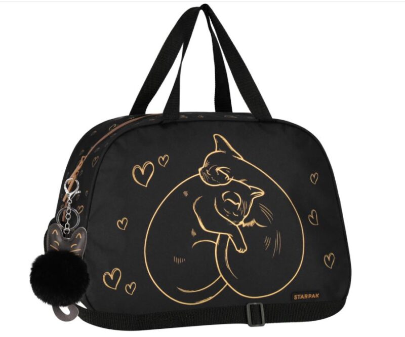 Krepsyskate belsilt Sportinė tašė mergaitėms su kačiukais juoda vaikiška sporto tašė mokyklai ir baseinui