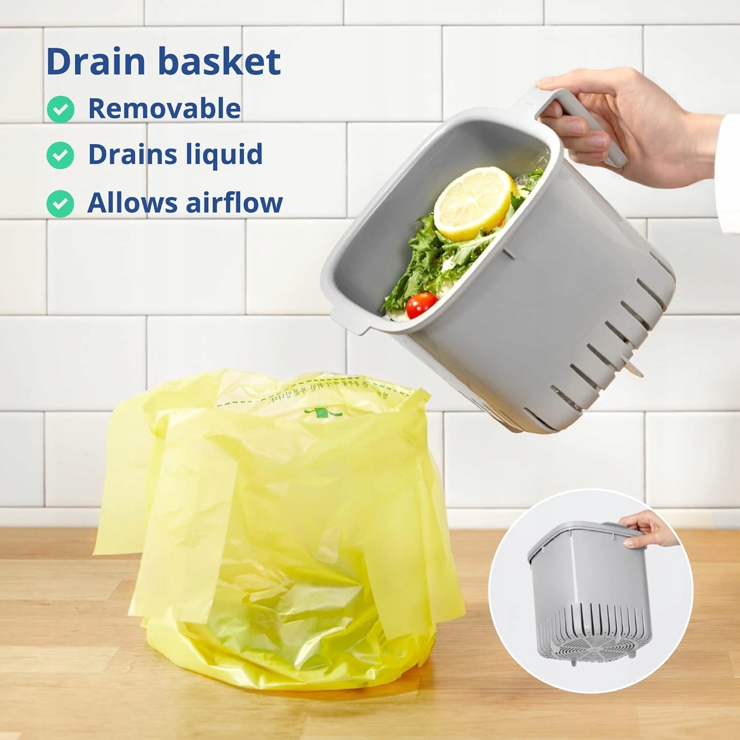 26LkompostownikkuchennynowoczesnyszczelnyzuchwytamiczarnyszaryMaterialwykonaniatworzywosztuczne belsilt Virtuvės komposteris 26 l su rankena plastikinis juodas