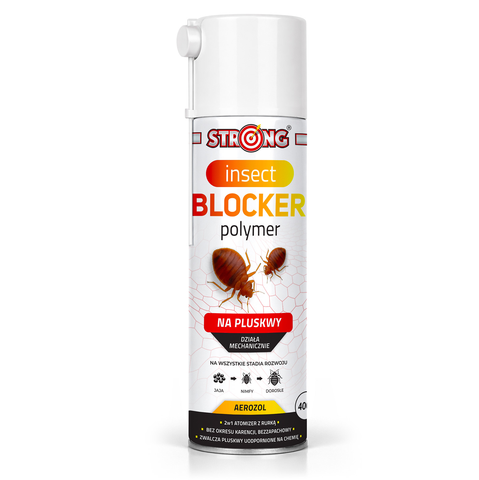 2XBEZPIECZNYSRODEKNAPLUSKWYAEROZOLINSECTBLOCKERPOLYMER400MLSTRONGRodzajrozpylaczaerozol belsilt 2 vnt aerozolinė polimerinė priemonė nuo patalinių blakių STRONG Insect Blocker 400 ml
