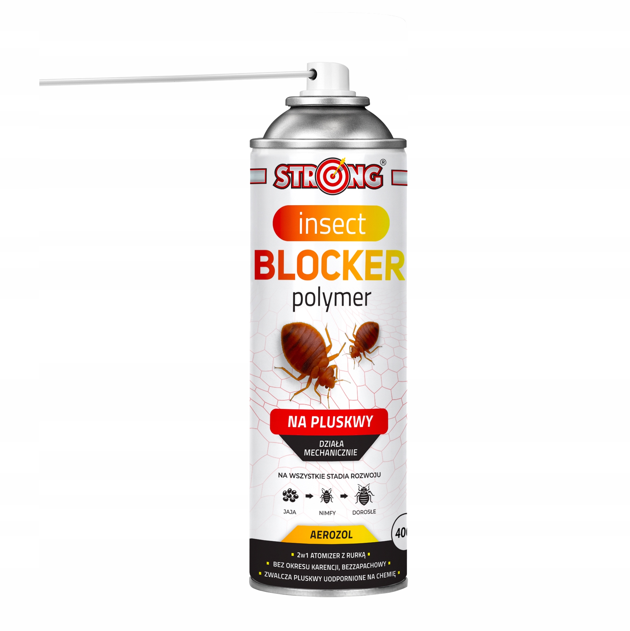 2XBEZPIECZNYSRODEKNAPLUSKWYAEROZOLINSECTBLOCKERPOLYMER400MLSTRONGStanopakowaniaoryginalne belsilt 2 vnt aerozolinė polimerinė priemonė nuo patalinių blakių STRONG Insect Blocker 400 ml