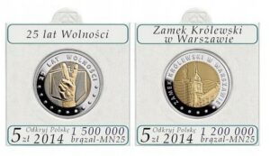 Lenkijos 5 zlotų 2014 m. 2 monetų rinkinys su holderiais ir aprašymais