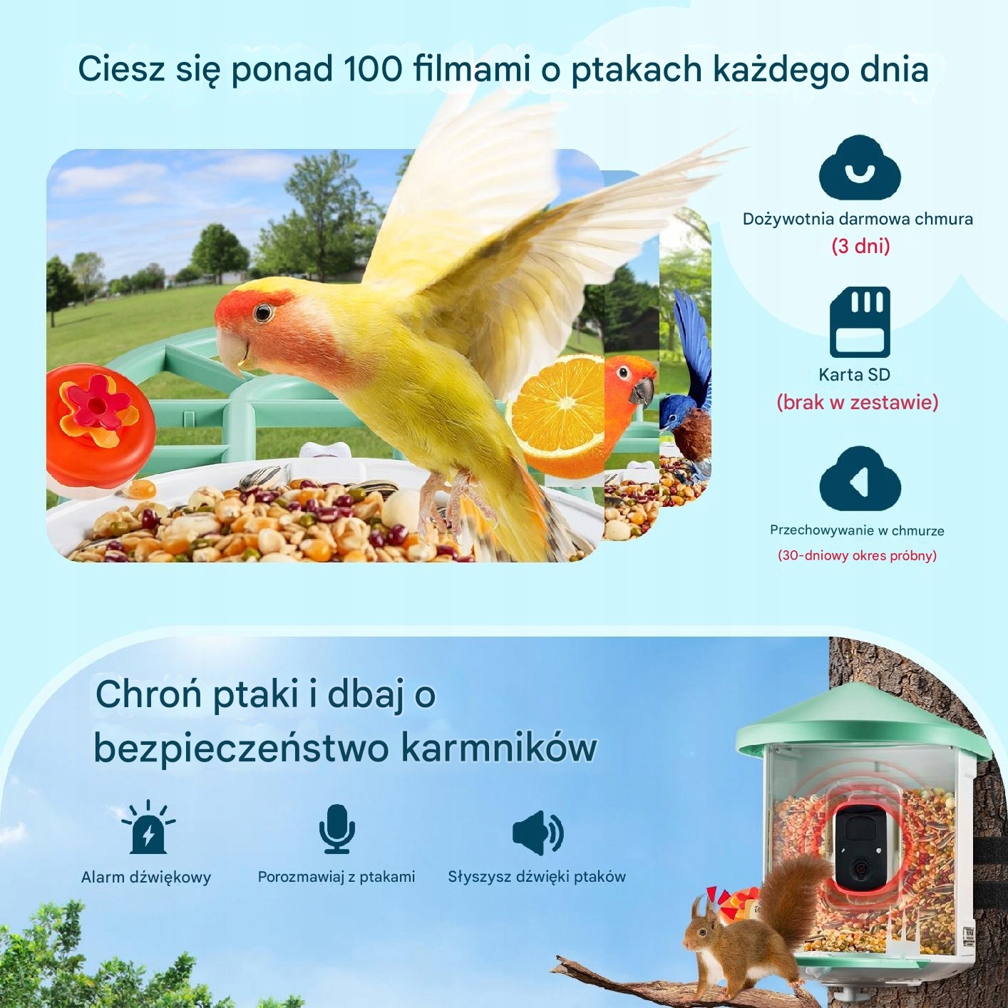 InteligentnykarmnikdlaptakowzkameraAIIdentifyBirdSpecieSolarWaga3kg belsilt Išmani paukščių lesyklėlė su kamera 2K Wi Fi su saulės panele su AI paukščių atpažinimu su naktiniu matymu