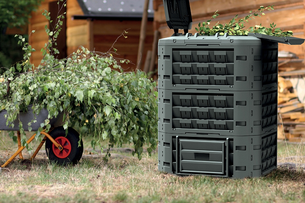 KOMPOSTOWNIK650LCOMPOGREENVARIOKOMPOSTCALOROCZNYMaterialwykonaniatworzywosztuczne belsilt Komposto dėžė sodui 650 l naudojama visus metus su dangčiu Compogreen