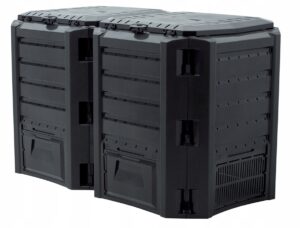 Komposto dėžė sodui 800 l modulinė atspari šalčiui dviejų kamerų juoda