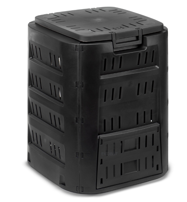 Komposto dėžė sodui, 220 l, plastikinė, modulinė, atspari šalčiui, su dangčiu, juoda
