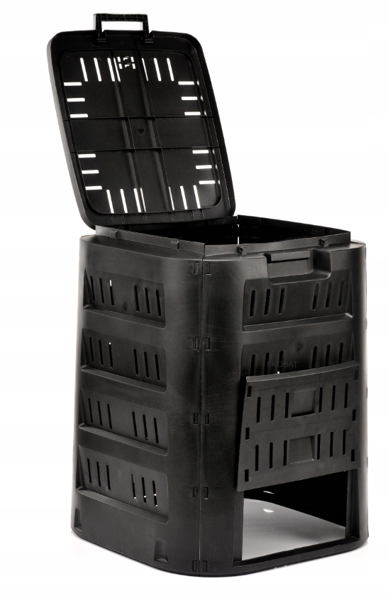 Komposto dėžė sodui, 220 l, plastikinė, modulinė, atspari šalčiui, su dangčiu, juoda