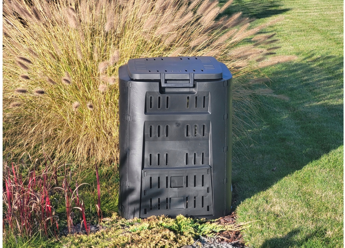 Komposto dėžė sodui, 220 l, plastikinė, modulinė, atspari šalčiui, su dangčiu, juoda