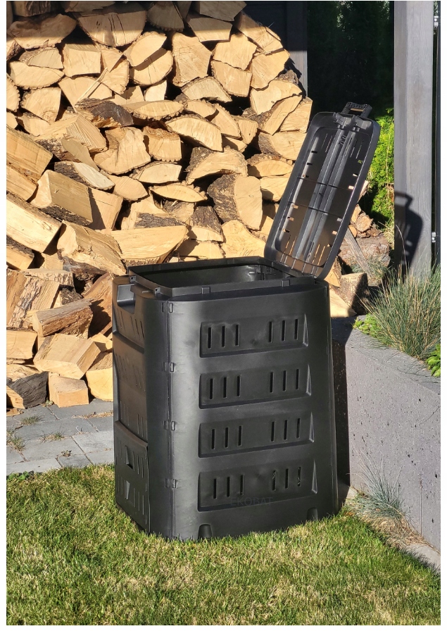 Komposto dėžė sodui, 220 l, plastikinė, modulinė, atspari šalčiui, su dangčiu, juoda