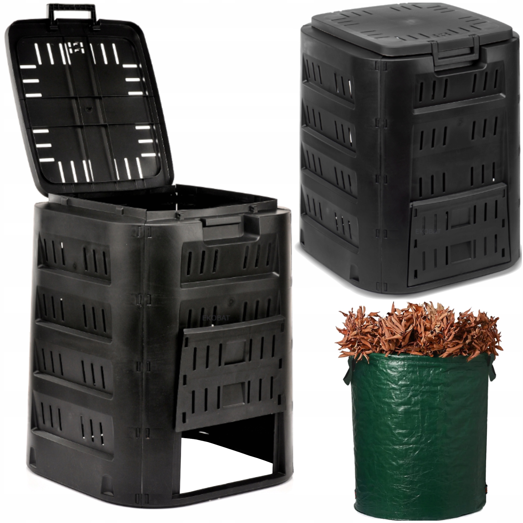 Komposto dėžė sodui, 220 l, plastikinė, modulinė, atspari šalčiui, su dangčiu, juoda