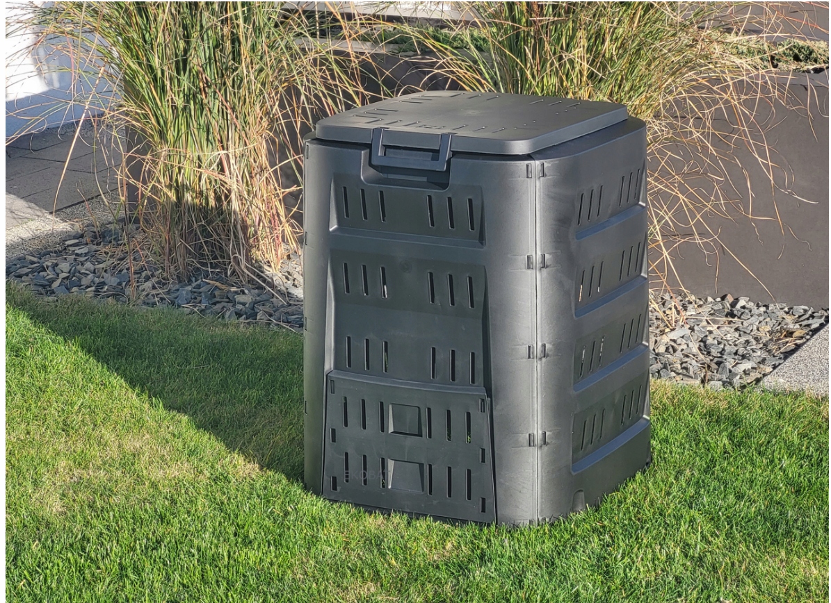 Komposto dėžė sodui, 220 l, plastikinė, modulinė, atspari šalčiui, su dangčiu, juoda