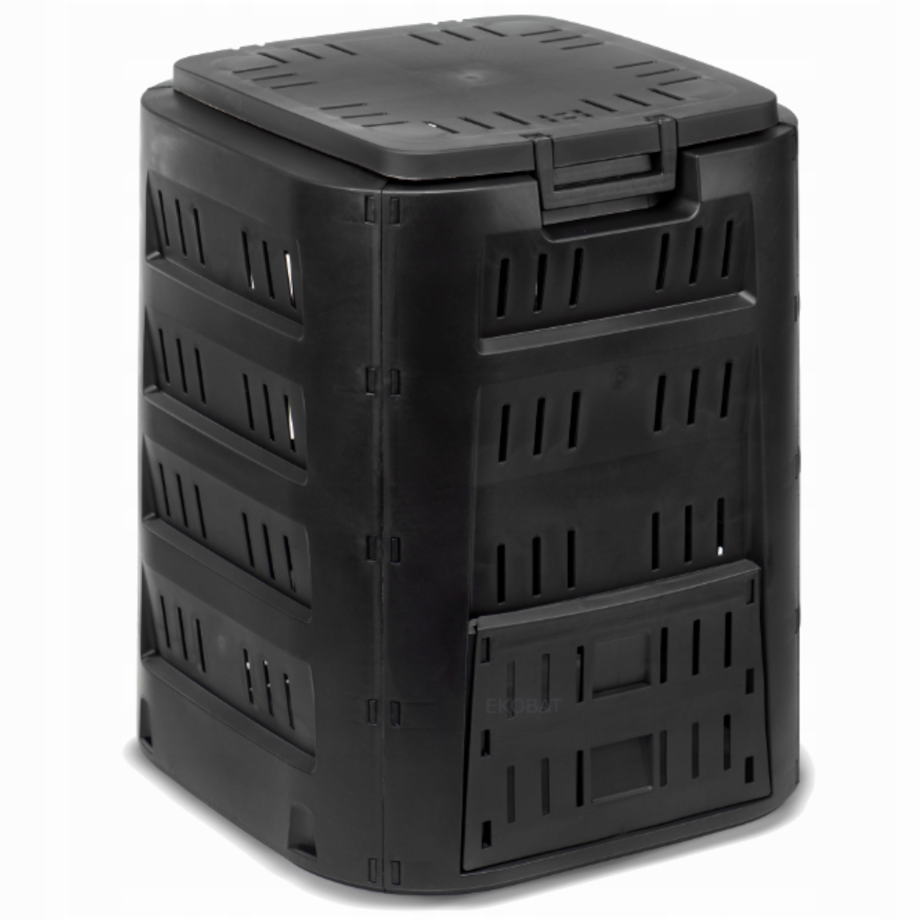 Komposto dėžė sodui, 220 l, plastikinė, modulinė, atspari šalčiui, su dangčiu, juoda