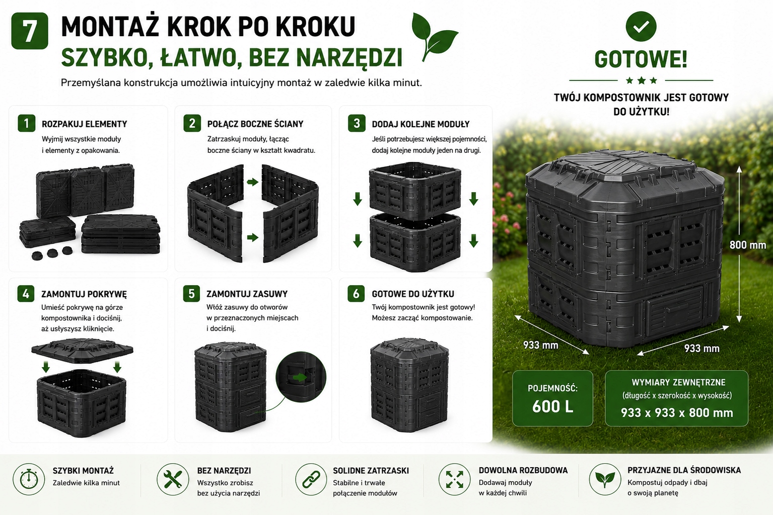 KOMPOSTOWNIKMODULOWYOGRODOWY600LMROZOODPORNYNANAWOZZBIORNIKCZARNYDlugoscdluzszybokpodstawy91cm belsilt