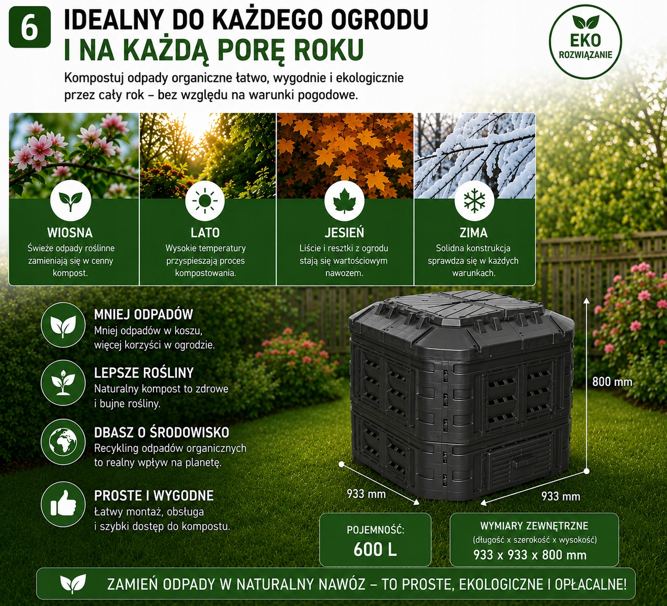 KOMPOSTOWNIKMODULOWYOGRODOWY600LMROZOODPORNYNANAWOZZBIORNIKCZARNYMaterialwykonaniatworzywosztuczne belsilt