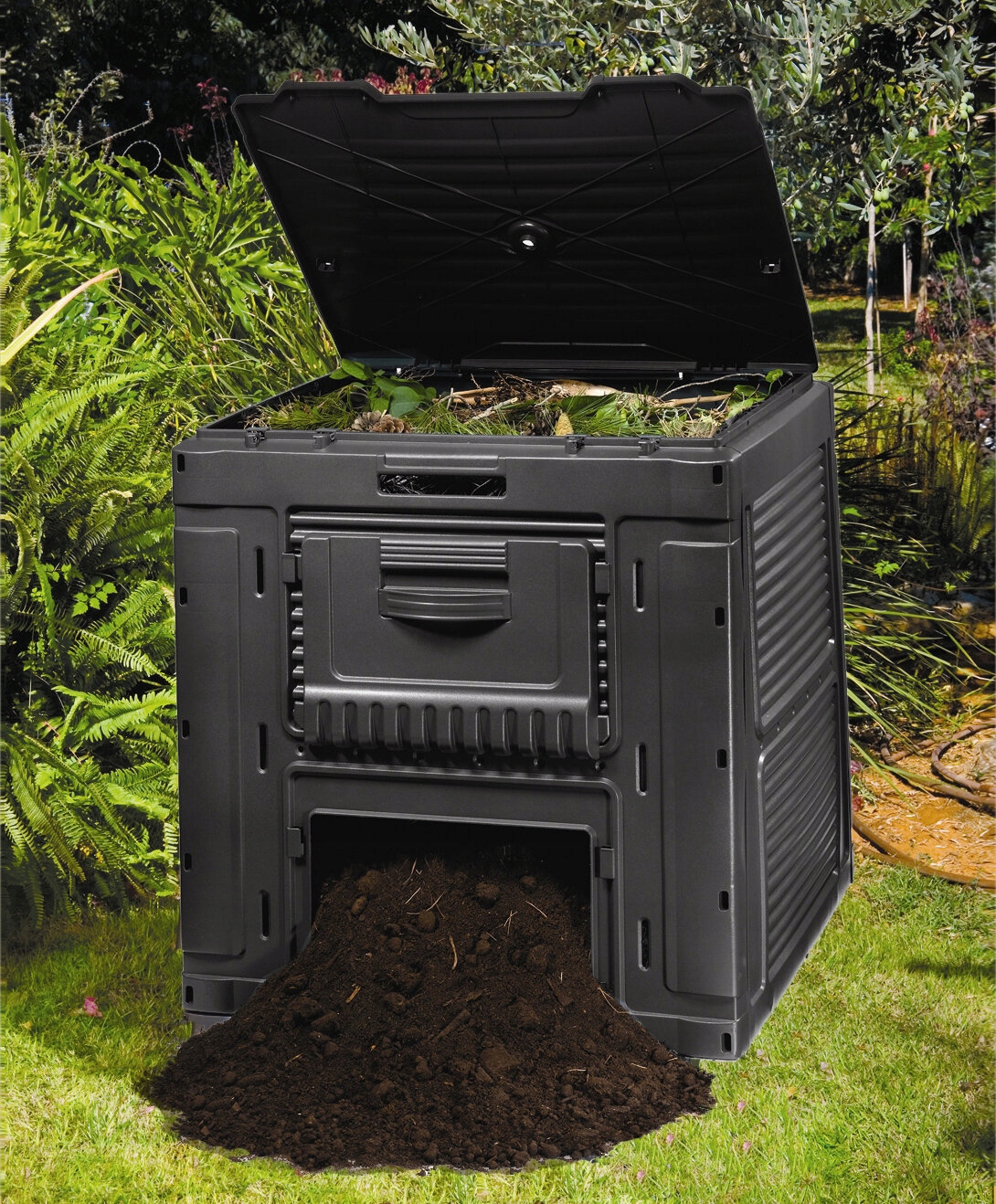 KompostownikKETEREComposter470LCzarnyPojemnosc470l belsilt Sodo komposteris Keter E Composter 470 l plastikinis juodas kiemo atliekoms
