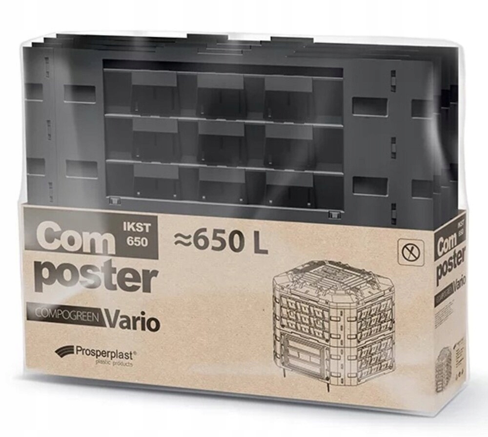 Komposto dėžė sodui, 650 l, plastikinė, su dangčiu, juoda, Prosperplast, Compogreen