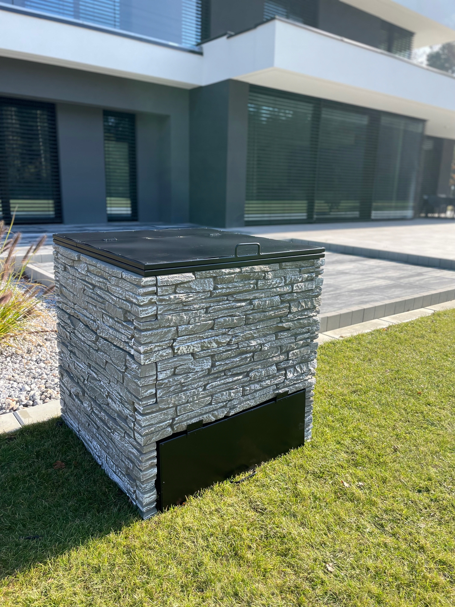 Kompostownikogrodowyduzykompostownikjednokomorowybetonowy90x90x90Wysokoscproduktu90cm belsilt Komposto dėžė sodui 729 l atspari šalčiui su ventiliacija su dangčiu
