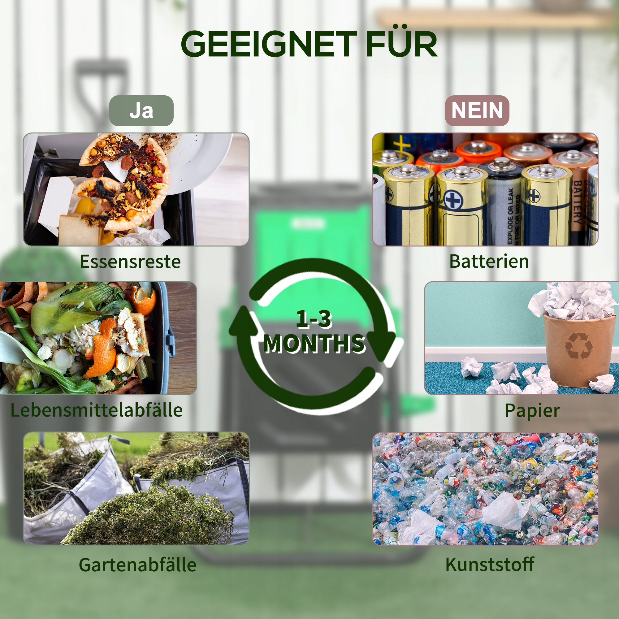 KompostowniktermicznyOutsunny65Lzielonyczarny60x49x77cmDlugoscdluzszybokpodstawy60cm belsilt Sodo komposteris Outsunny 65 l plieninis juodas
