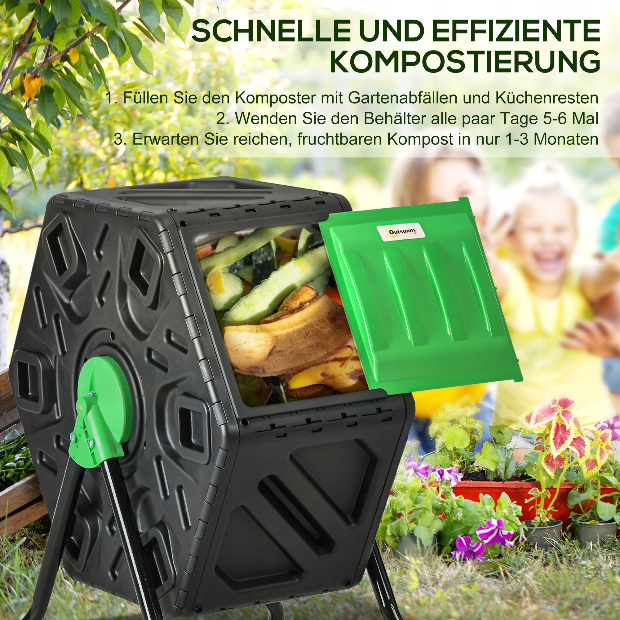 KompostowniktermicznyOutsunny65Lzielonyczarny60x49x77cmKodproducentaGA101986 belsilt Sodo komposteris Outsunny 65 l plieninis juodas