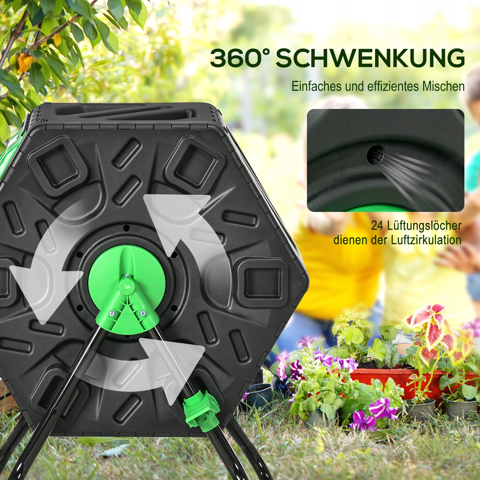 KompostowniktermicznyOutsunny65Lzielonyczarny60x49x77cmMaterialwykonaniametalowy belsilt Sodo komposteris Outsunny 65 l plieninis juodas