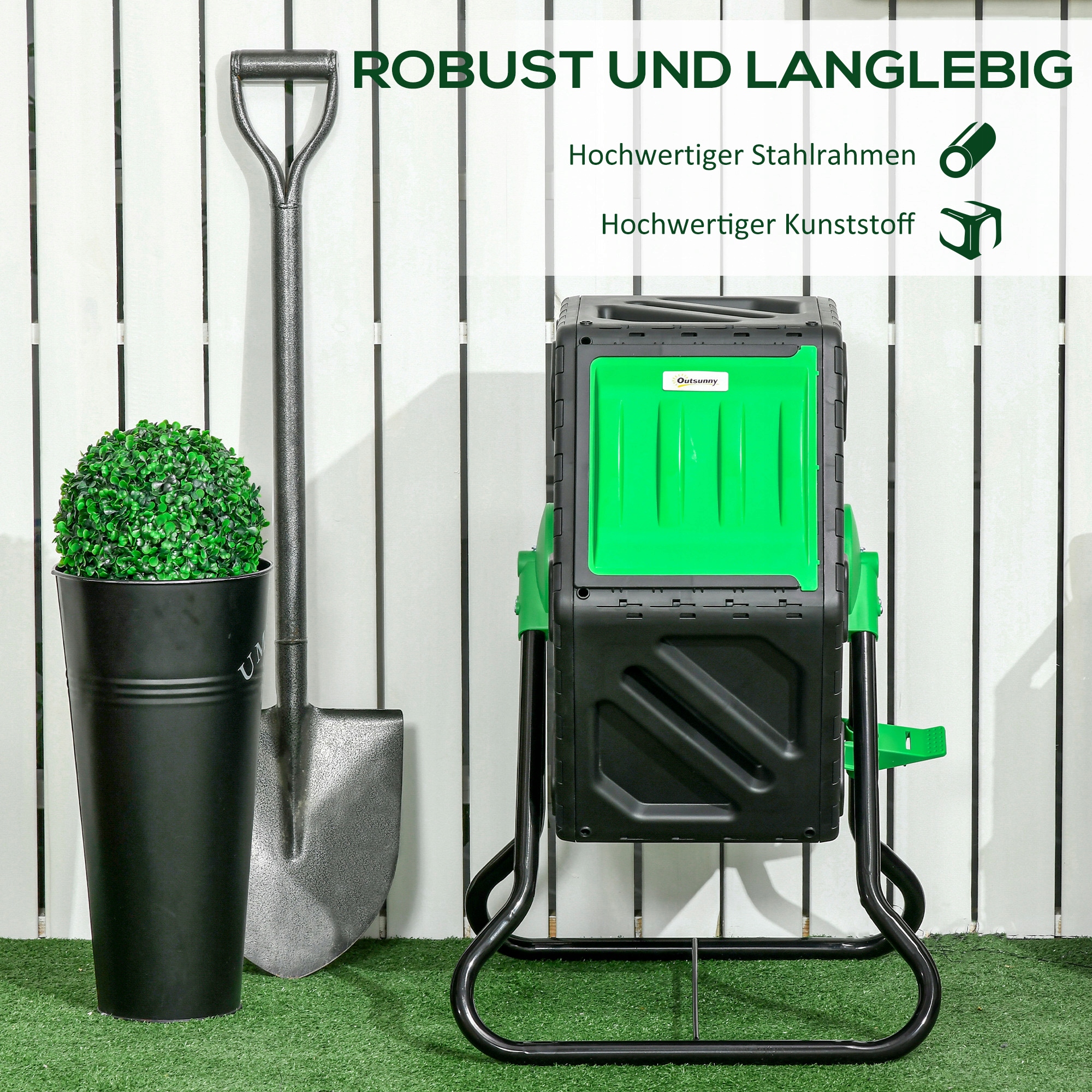 KompostowniktermicznyOutsunny65Lzielonyczarny60x49x77cmWysokoscproduktu77cm belsilt Sodo komposteris Outsunny 65 l plieninis juodas