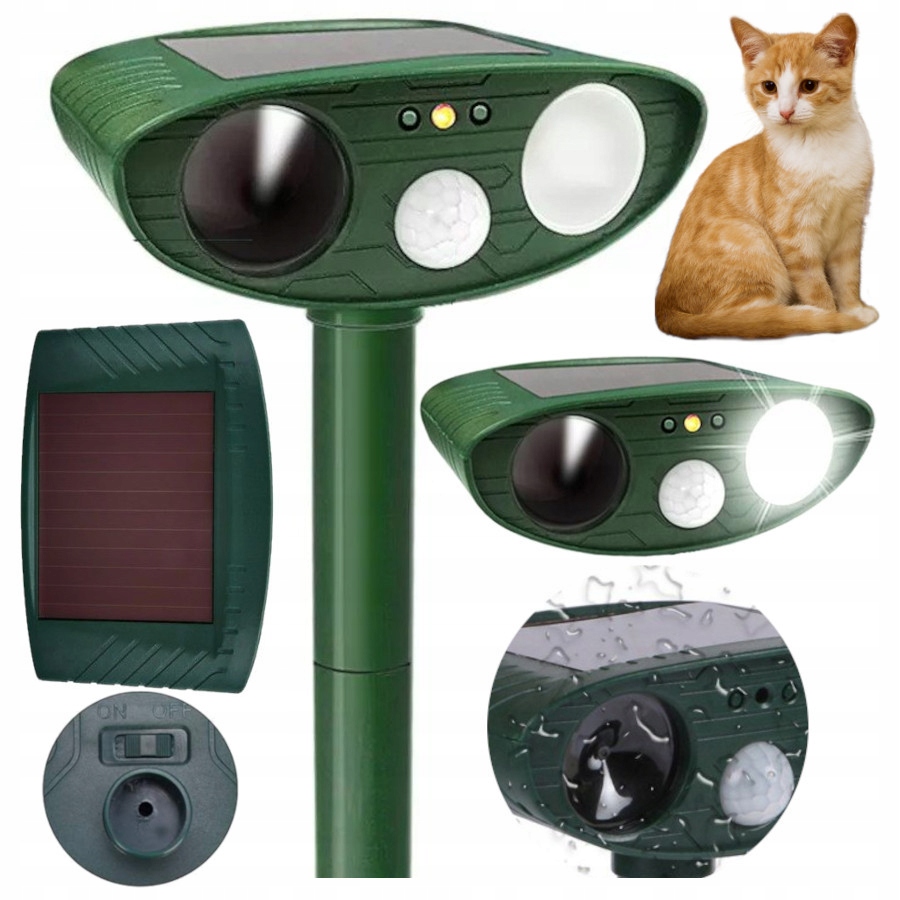 ODSTRASZACZKUNzwierzatKOTOWPSOWPTAKOWDZIKOWSARENCzujnikRuchuLEDStanopakowaniaoryginalne belsilt Ultragarsinis kačių šunų kiaunių paukščių ir šernų atbaidytuvas su judesio davikliu su LED šviesa