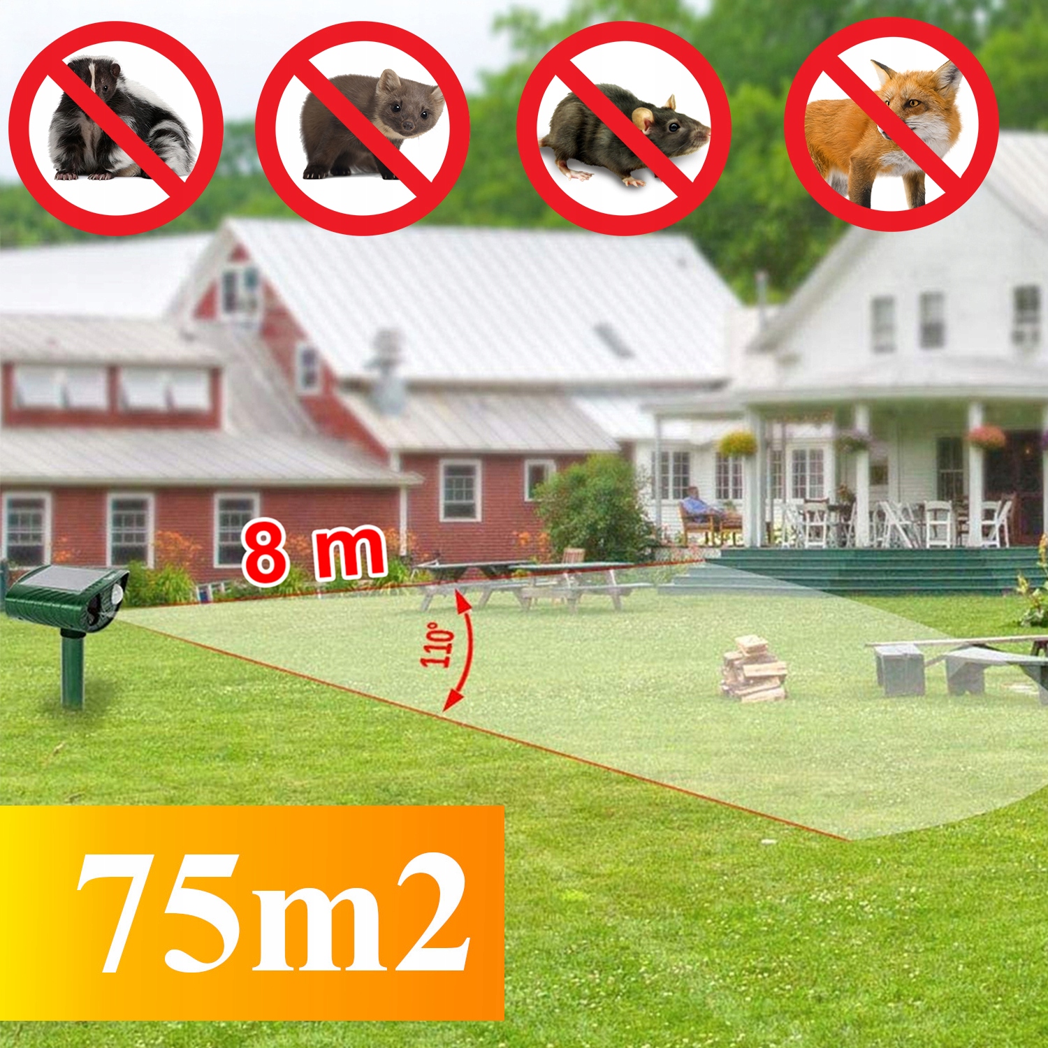 ODSTRASZACZKUNzwierzatKOTOWPSOWPTAKOWDZIKOWSARENCzujnikRuchuLEDWagaproduktuzopakowaniemjednostkowym035kg belsilt Ultragarsinis kačių šunų kiaunių paukščių ir šernų atbaidytuvas su judesio davikliu su LED šviesa