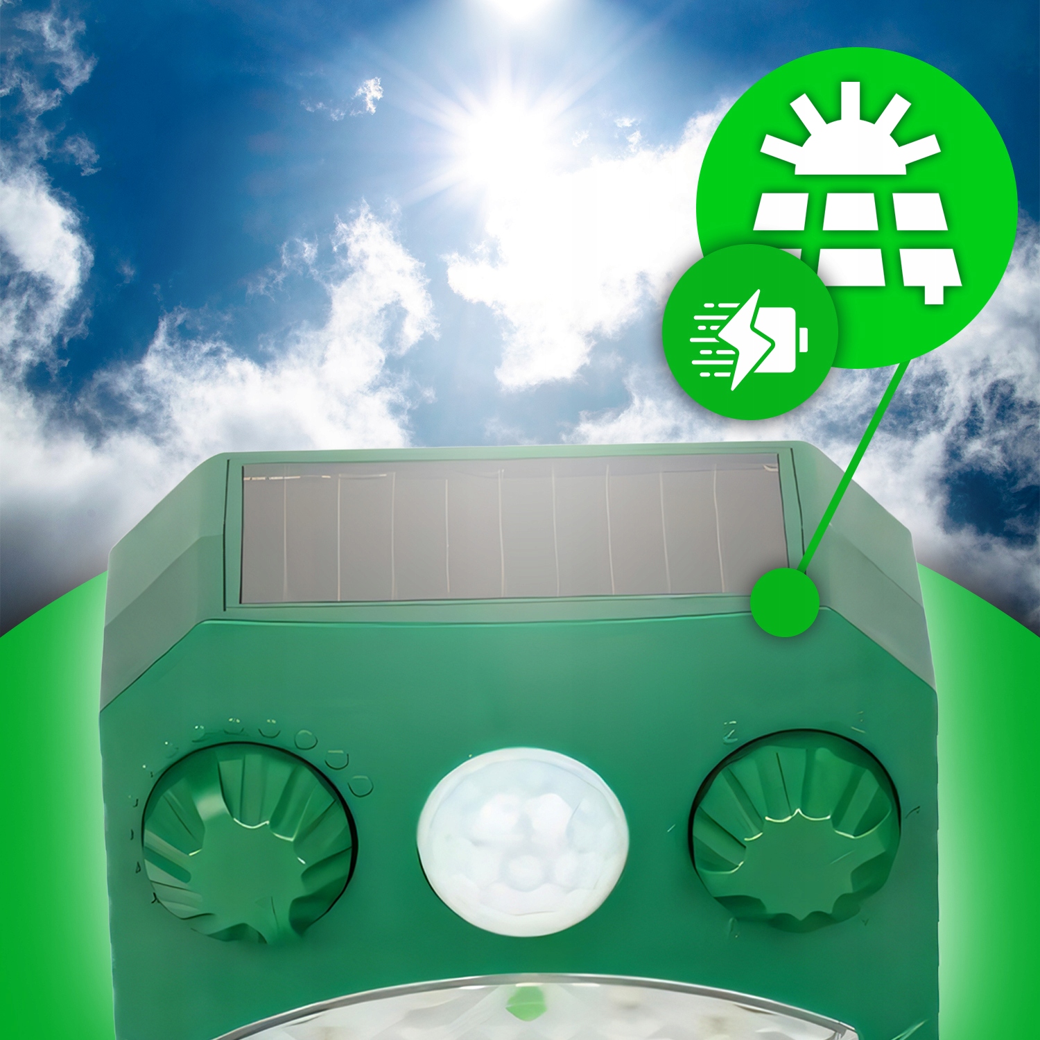 ODSTRASZACZULTRADZWIEKOWOSWIETLNYSOLARNYGRYZONIZWIERZATWODOODPORNYZawierabaterienie belsilt Solarinis ultragarsinis graužikų ir laukinių gyvūnų atbaidytuvas
