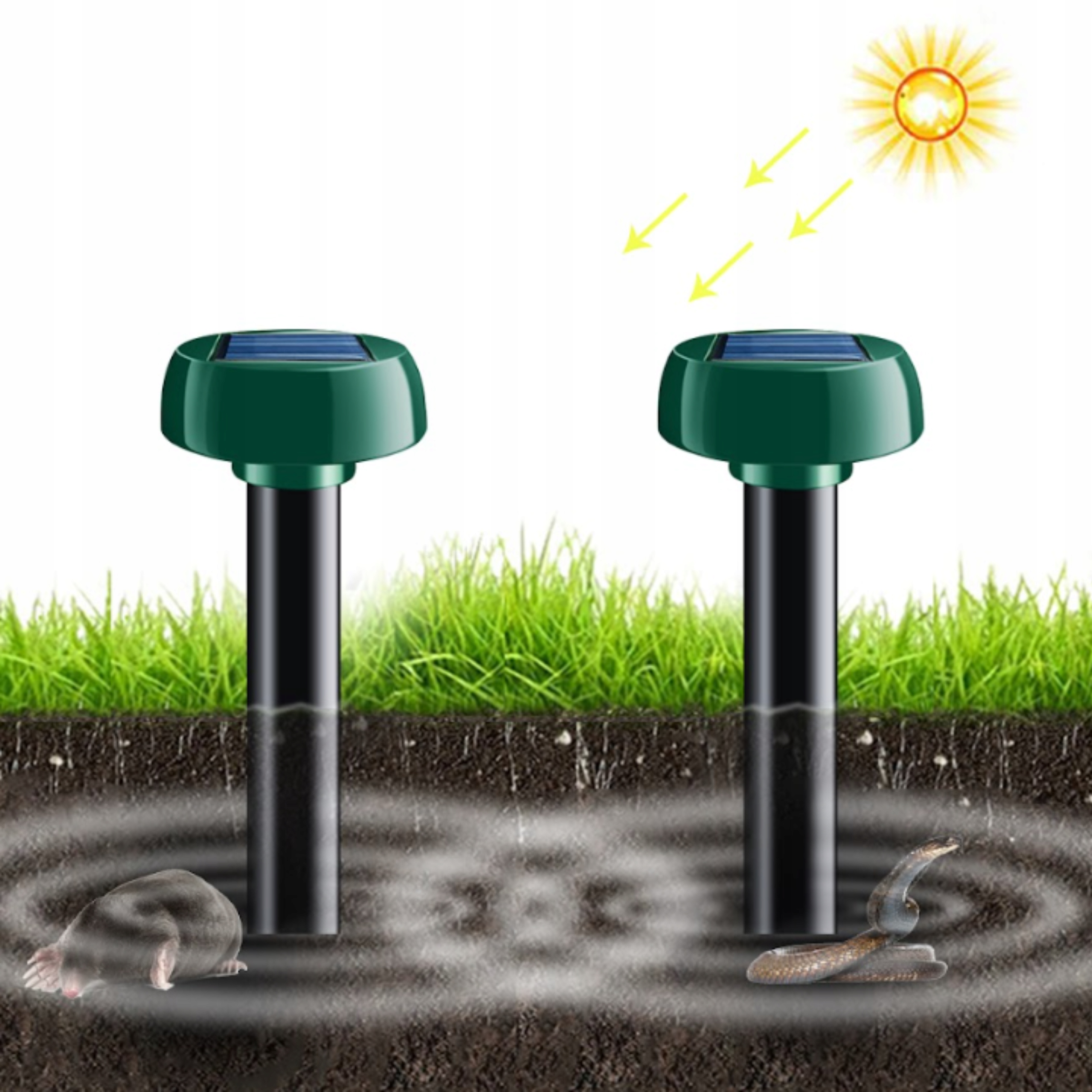 OdstraszaczKretowSilnySolarny2xMocnyNaKretyNorniceMyszyGryzonieZastosowanieprzeciwkokretommyszomzwierzynielesnej belsilt Solarinis kurmių pelėnų graužikų ir pelių atbaidytuvas 2 vnt