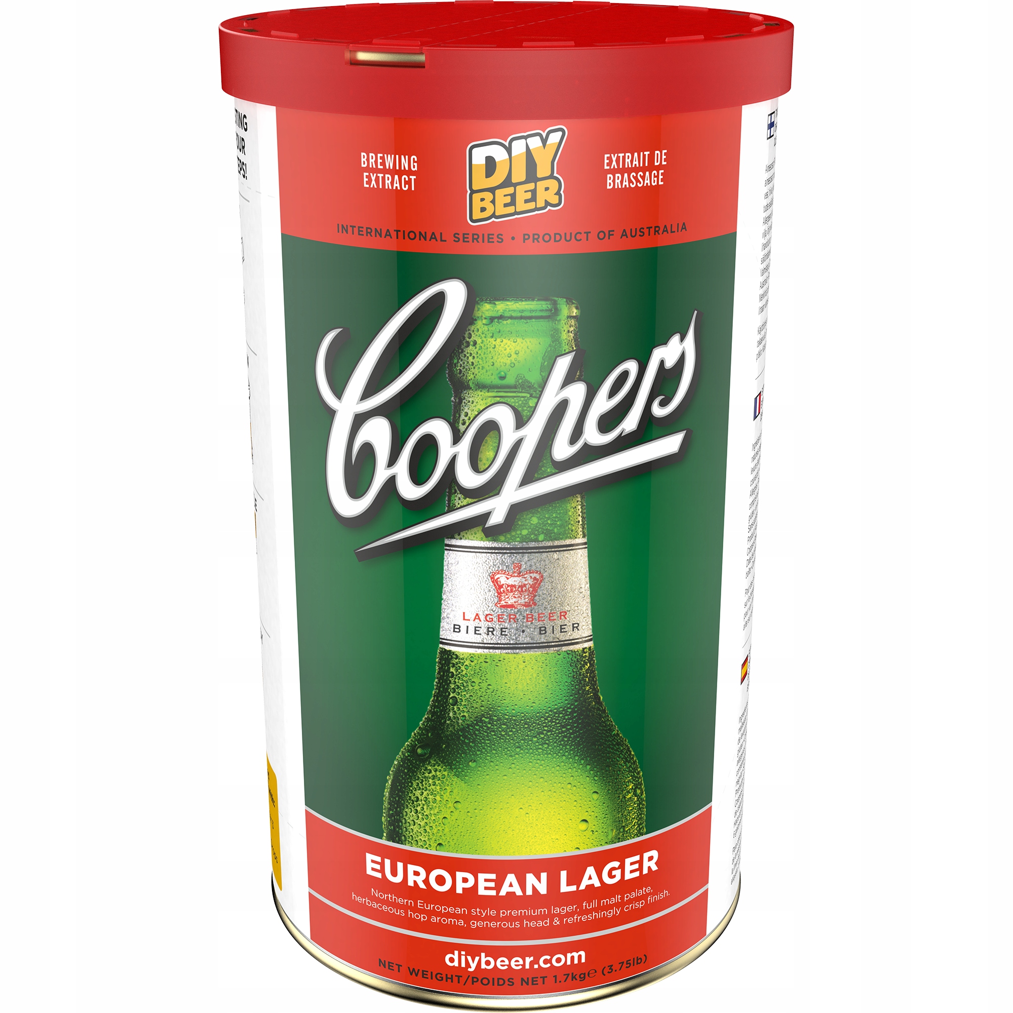 PiwoBrewkitCoopersEuropeanLager23litrysloddrozdzekoncentratEANGTIN9310441002497 belsilt Coopers European Lager alaus gamybos brewkit rinkinys