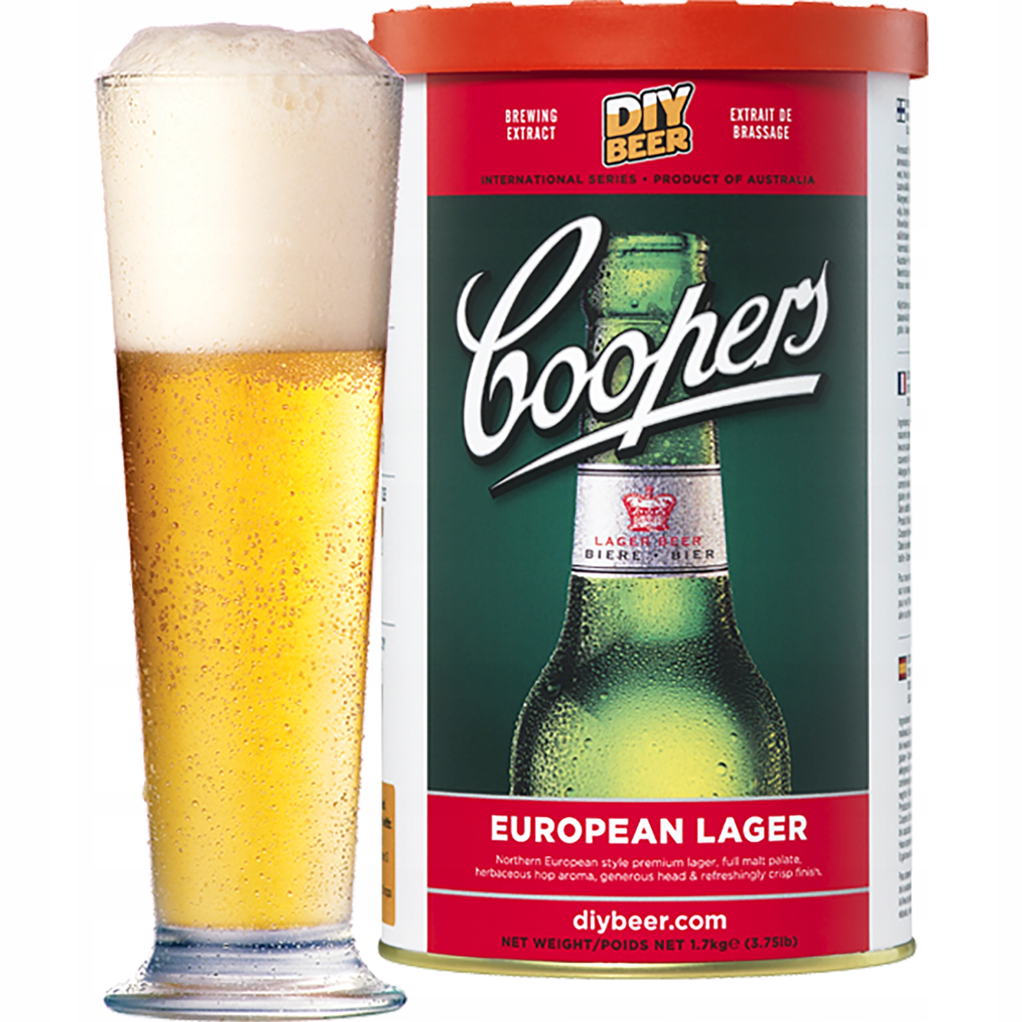 PiwoBrewkitCoopersEuropeanLager23litrysloddrozdzekoncentrat belsilt Coopers European Lager alaus gamybos brewkit rinkinys