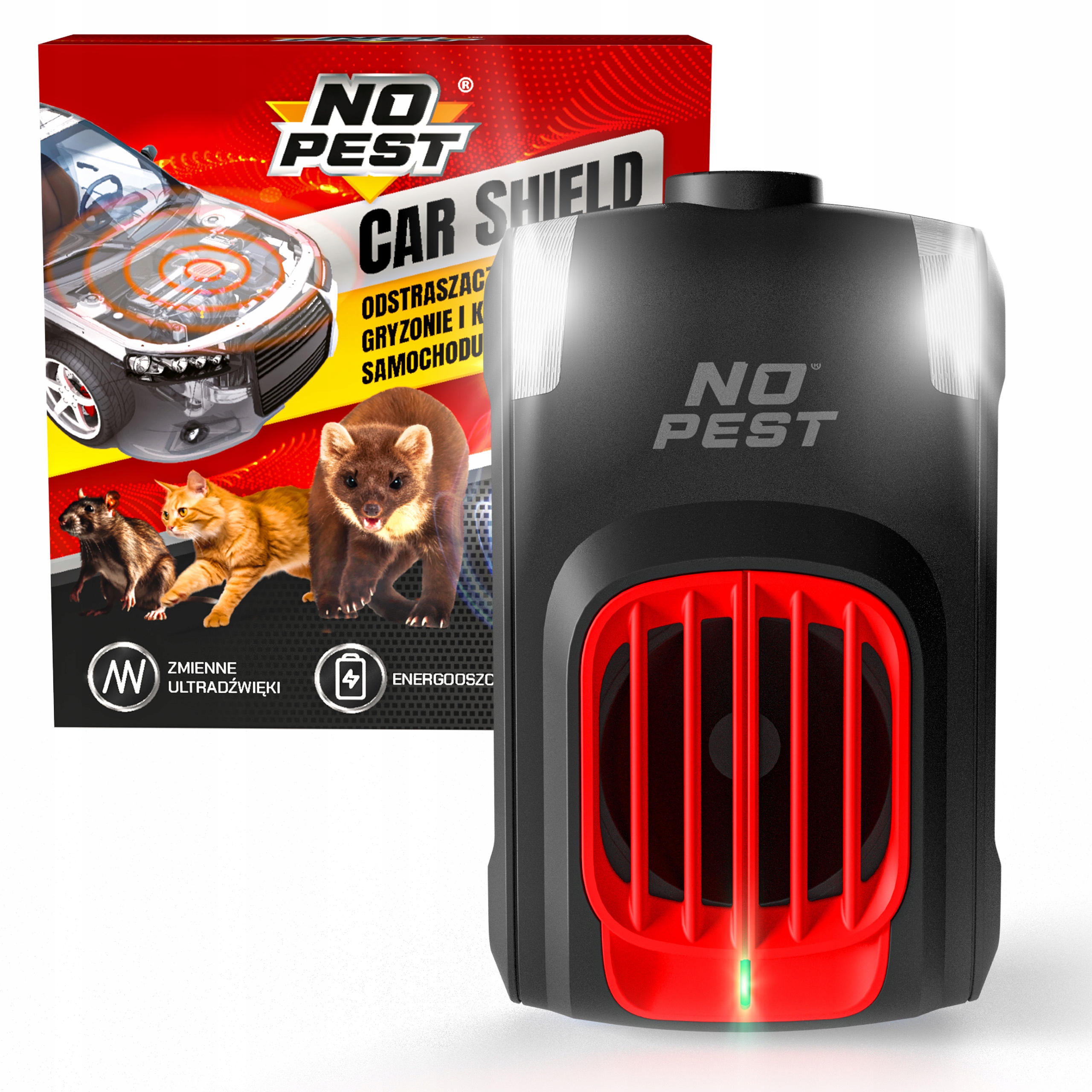 SAMOCHODOWYODSTRASZACZKUNMYSZYSZCZUROWKOTOWDOAUTACARSHIELDNOPESTKodproducentaODSTRASZACZNAKUNYSZCZURYGRYZONIEDOAUTA belsilt No Pest Car Shield ultragarsinis atbaidytuvas automobiliui nuo kačių kiaunių pelių ir žiurkių
