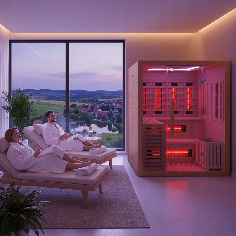 SAUNADOMOWAKOMBOINFRAREDFINSKAHELSI3ZPIECEM4OSOBOWA160x160CM2w1Stanopakowaniaoryginalne belsilt Helsi3 hibridinė infraraudonųjų spindulių ir suomiška sauna 4 asmenims 160 x 160 cm namų sveikatingumui