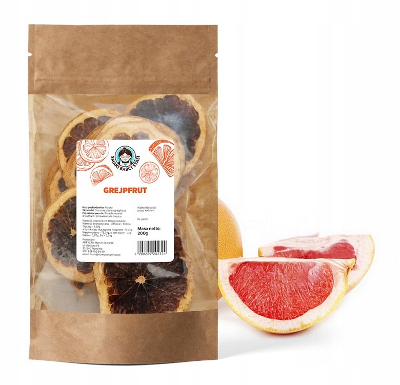 SUSZONEGREJPFRUTYPLASTRYDODEKORACJISUSZDOherbatkiprezent200g belsilt Džiovinti greipfrutų griežinėliai ekologiškas produktas 200 g