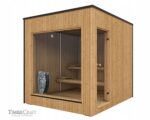 Wave lauko sauna su Harvia Spirit 9 kW Wi Fi krosnele termo mediena