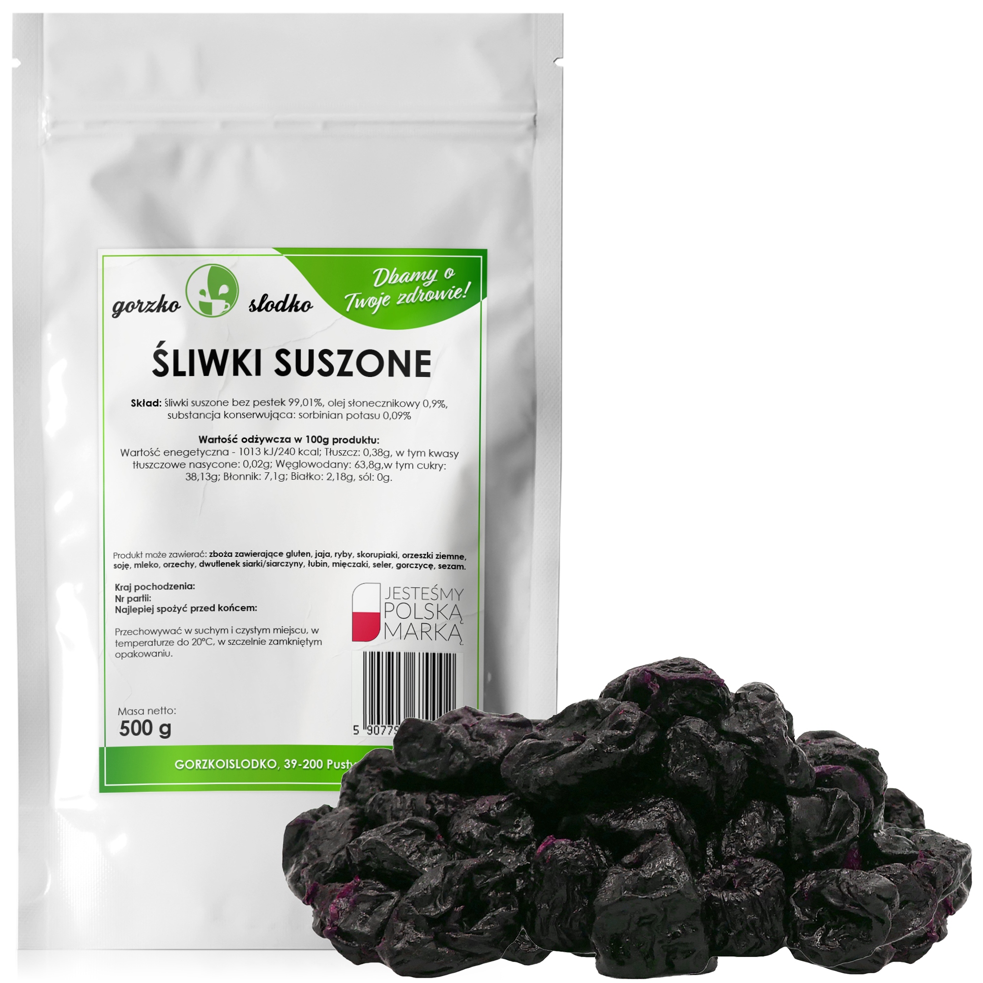Sliwkisuszonebezpestek500gzdrowaprzekaskaGORZKOSLODKOWaga500g belsilt Džiovintos slyvos be kauliukų 500 g Gorzko Slodko desertams