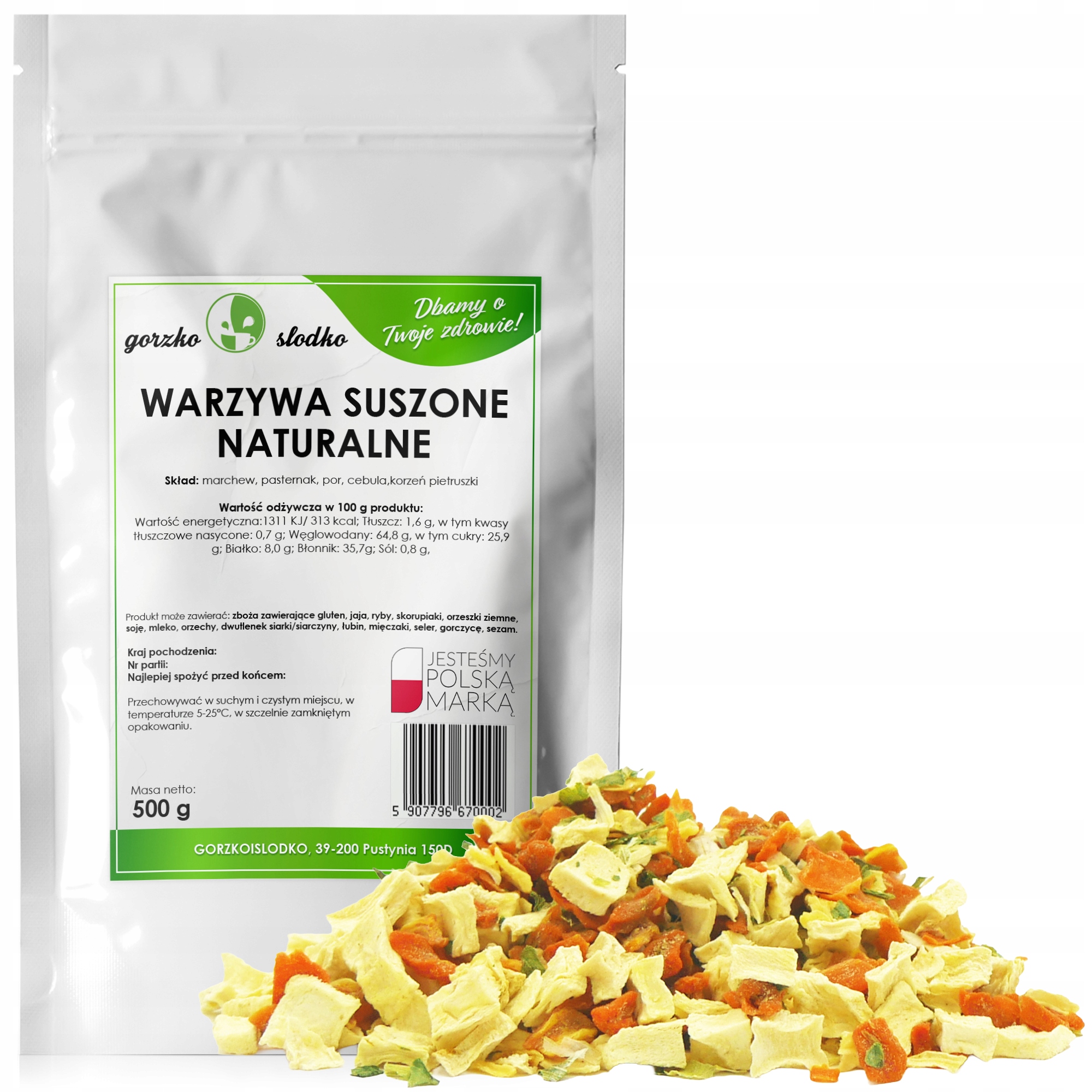 WARZYWASUSZONENATURALNEbezchemii500gWaga500g belsilt Džiovintų daržovių mišinys 500 g padažams
