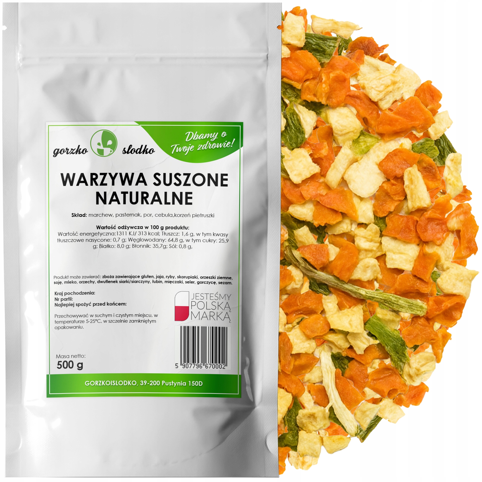 WARZYWASUSZONENATURALNEbezchemii500g belsilt Džiovintų daržovių mišinys 500 g padažams