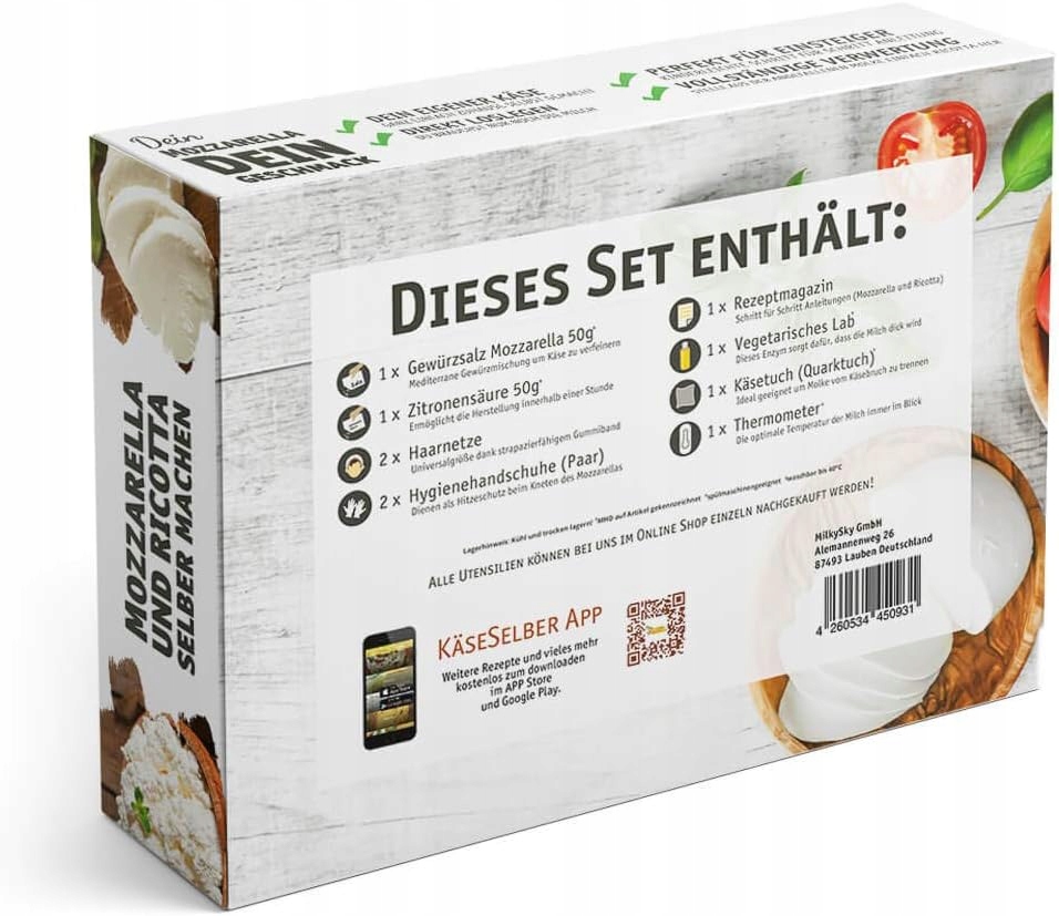 ZestawdowyrobuseraMozzarellaRicottaStanopakowaniaoryginalne belsilt Mozzarella ir Ricotta sūrio gamybos rinkinys dovanai