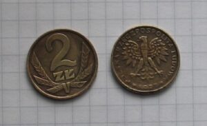 PRL 2 zlotų moneta 1977 m kopija