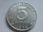 Indonezijos 5 rupijų moneta 1974 m