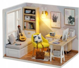 132DIYWoodMiniaturowyzestawdodomkudlalalekSunshineA belsilt Miniatiūrinis lėlių namelis Saulės kambarys su LED apšvietimu