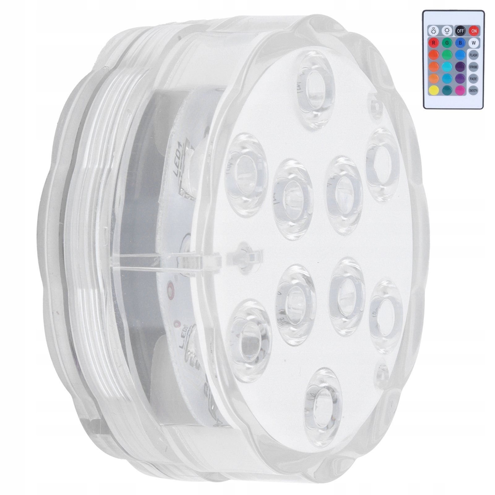 16kolorowalampaLEDdobasenuoprzekatnej7cm28calaLampa1P belsilt Lauko baseinas su LED
